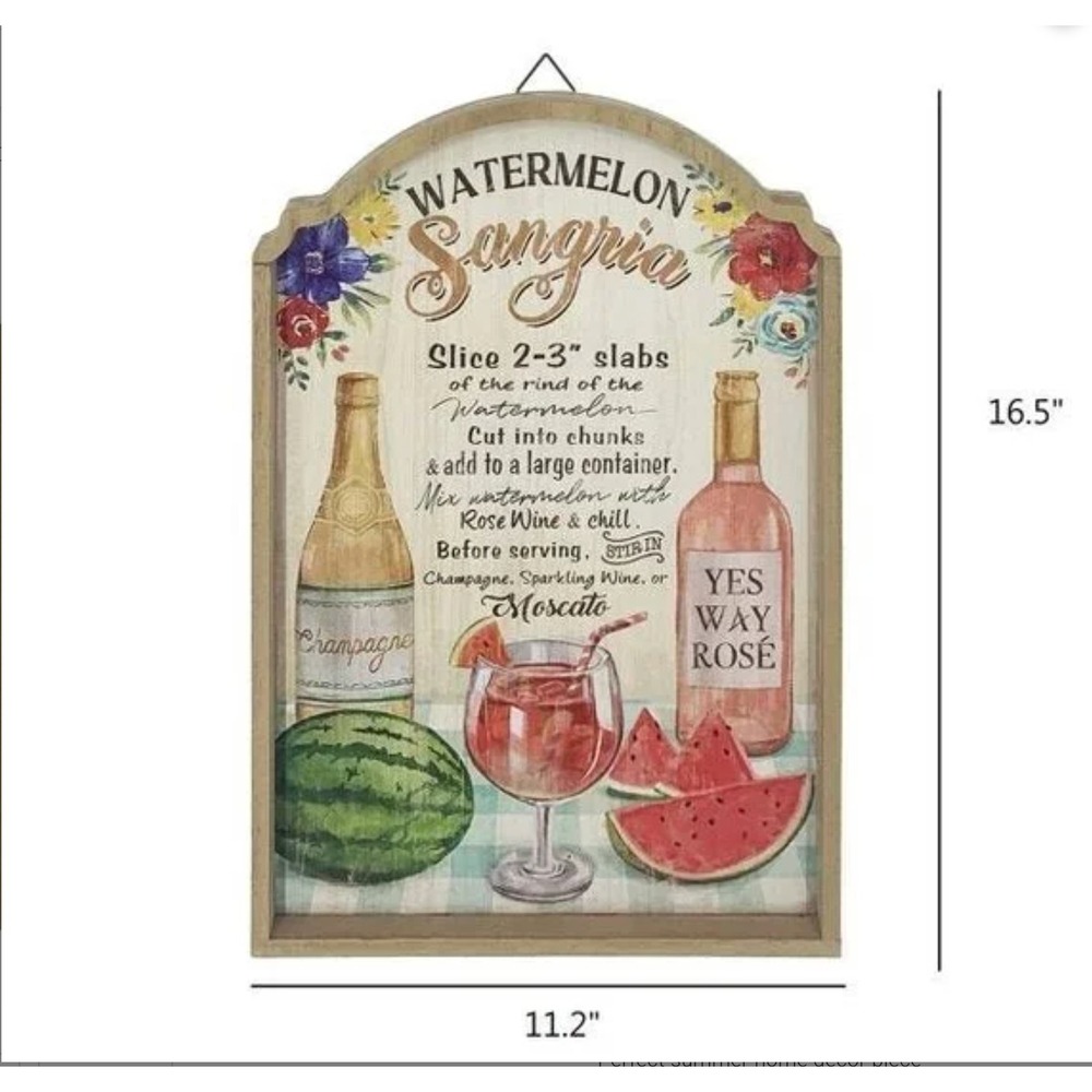 Watermelon‎ Sangria Recipe Wooden Sign Wall Art Kitchen Decor - Picture 4 of 4